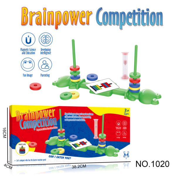 Children's Pretend Play Frog Magnetic Tile Set - Tabletop Stacking Game with Hourglass and Card Deck Boxed