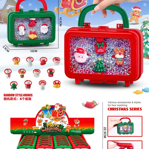 Christmas Girl Ornament Set, Children's Jewelry Rings, Stress-Relief Candy Gift, DIY Ornament Box, Ornament Bag, Handbag Storage Box, Santa Claus, Christmas Tree, Snowman Ornament Toys, Rings