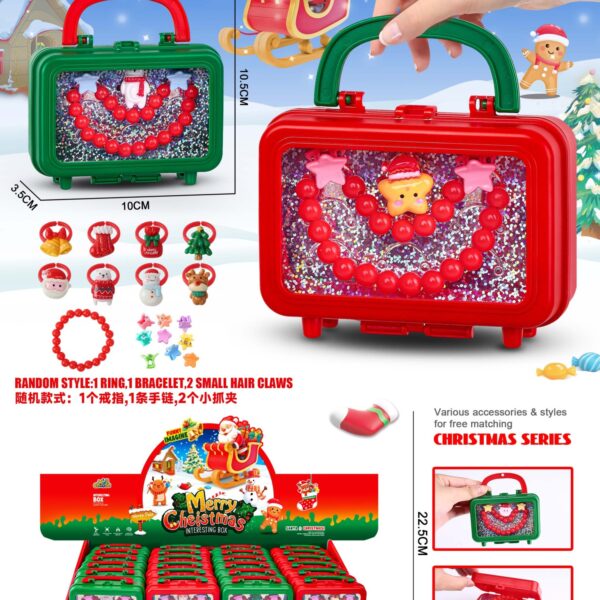 Christmas Girl Accessory Set Kids Jewelry Rings Bracelets Hair Ornaments Stress-Relief Candy Gift DIY Accessory Box Accessory Pouch Handbag Storage Box Santa Claus Christmas Tree Snowman Ornaments Toy Rings