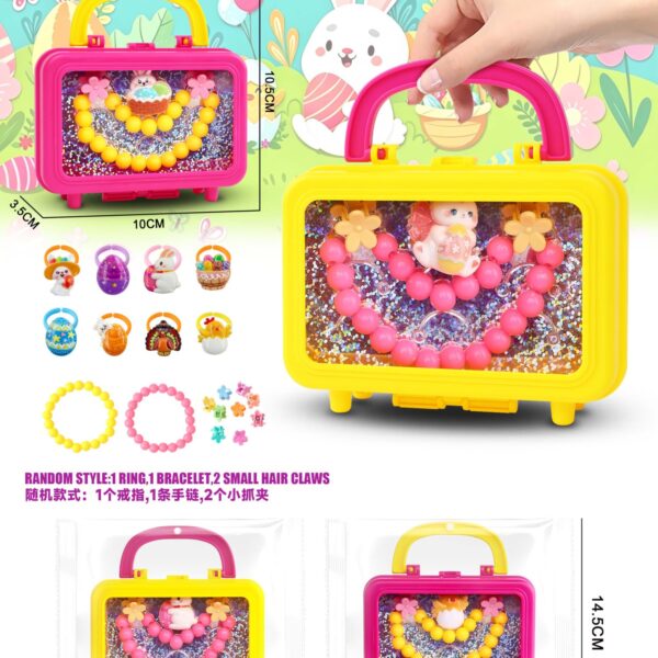 Easter Girl Accessory Set - Children's Jewelry Rings Bracelets Hair Clips - Easter Eggs Easter Chicks Easter Bunnies Stress Relief Candy Gifts DIY Jewelry Box Pouch Handbag Storage Box Accessory Toys
