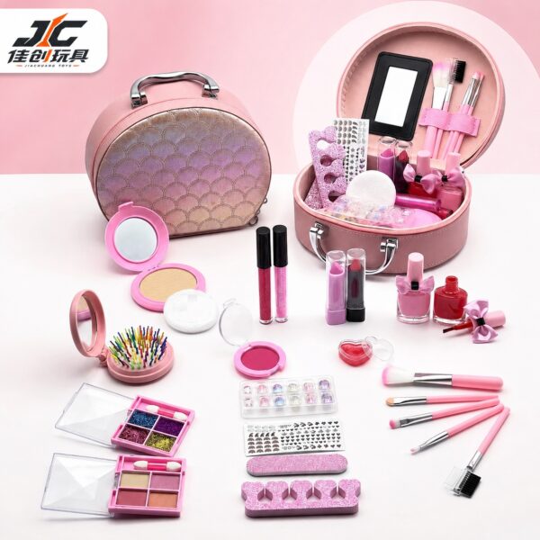 Kids Makeup Set, Semi-Circular Storage Makeup Box with Handbag (Children's Cosmetic Simulation DIY Makeup Toy)