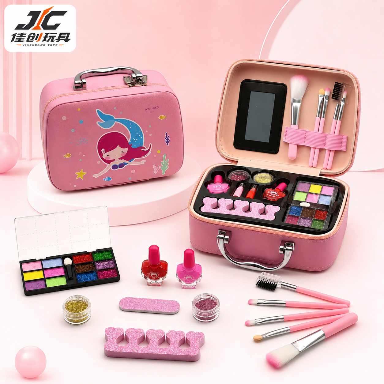 Kids' Makeup Set Mermaid Makeup Box Mermaid Storage Cosmetic Case Children's Cosmetics (Kids' Makeup Simulated Cosmetics DIY Makeup Toy)