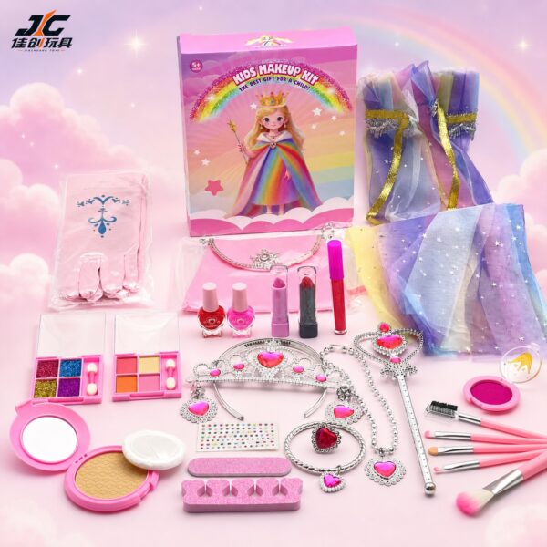 Children's Cosmetic Set - Rainbow Cape Crown Princess Accessories Kit (Children's DIY Makeup Toy Set)