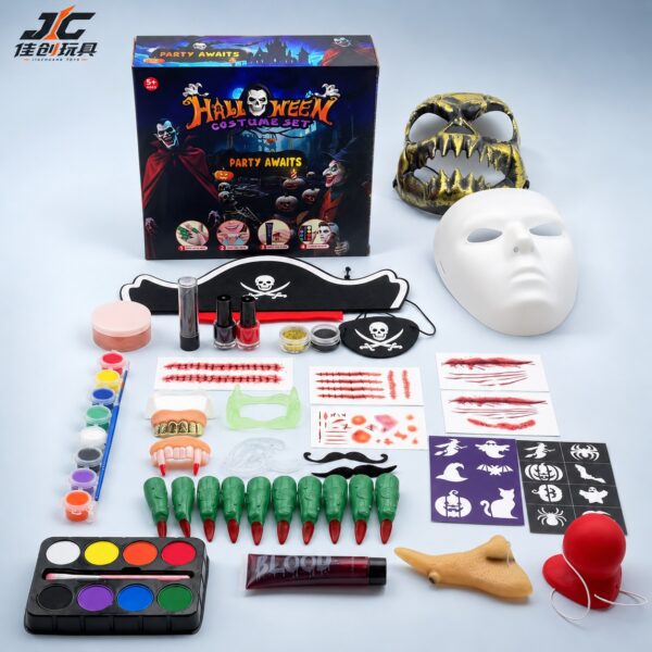 Bestseller Halloween Party Costume Set - Scary Skeleton Outfit with Face Paint Scar Stickers (Halloween Ghost Face Mask, Kids' Makeup, Realistic Cosmetics for Costume Parties)