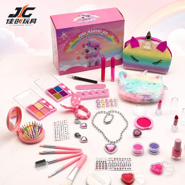 New Unicorn Double-Handled Makeup Bag for Girls - Pretend Play Toy (Children's Cosmetic Set, DIY Makeup Kit)