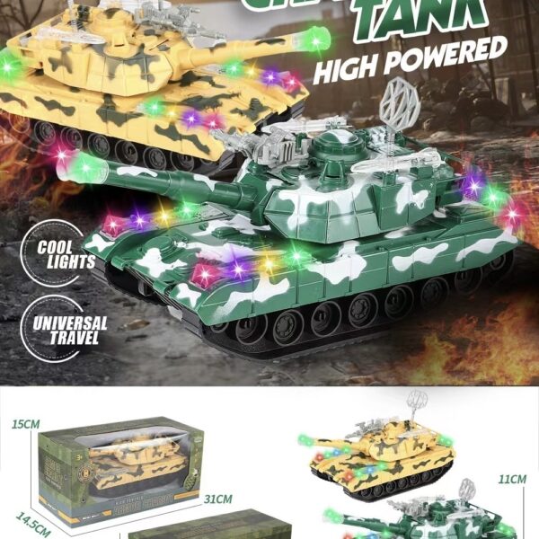 Electric Toy Electric Tank Multi-functional High-simulation Tank: Army Tank/Desert Tank with Omnidirectional Movement, Lights, Music, and Action for Both Sand and Land Terrains