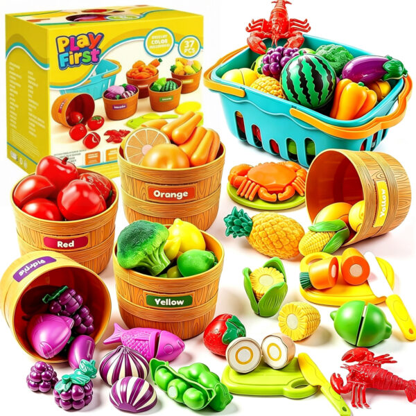 Color Recognition Cutting Play Set - 5-Colored Bucket (37-Piece Set)
