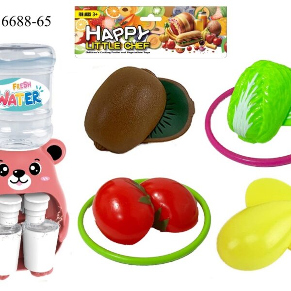 Fruit and Vegetable Cutting Play Set + Drinking Fountain + 2 Ring Toss Sets