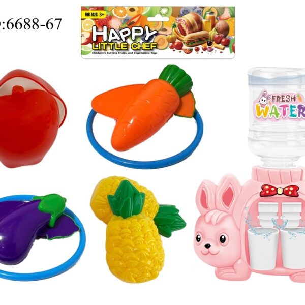 Fruit and Vegetable Cutting Play Set + Drinking Fountain + 2 Ring Toss Sets