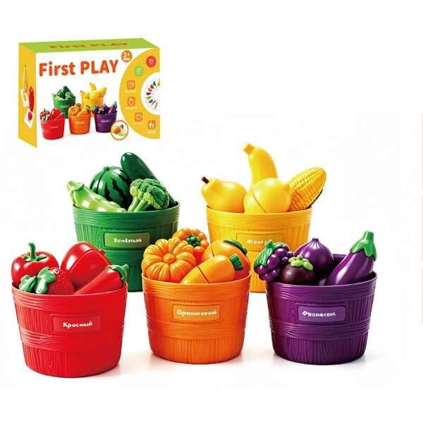 Five-Color Bucket Cutting Play Set (27 Pieces + 20 Cards)