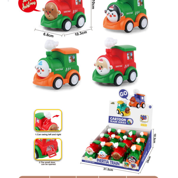 Christmas Train Rocking Storage Cartoon Inertial Locomotive with Candy Gift, Christmas Inertial Toy Car, Inertial Train, Cartoon Train, Christmas Toy, Santa Claus, Christmas Tree, Reindeer, Snowman