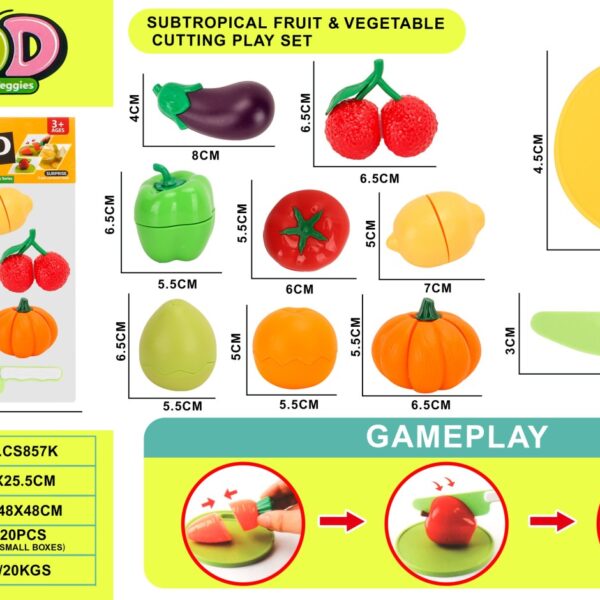 10pcs Subtropical Fruit and Vegetable Cutting Play Set