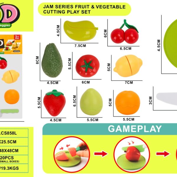 10pcs Jam-Themed Fruit and Vegetable Cutting Play Set