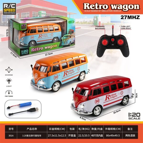 1:20 Retro Travel Van Toy with Lights - Battery Operated Classic Car Wholesale