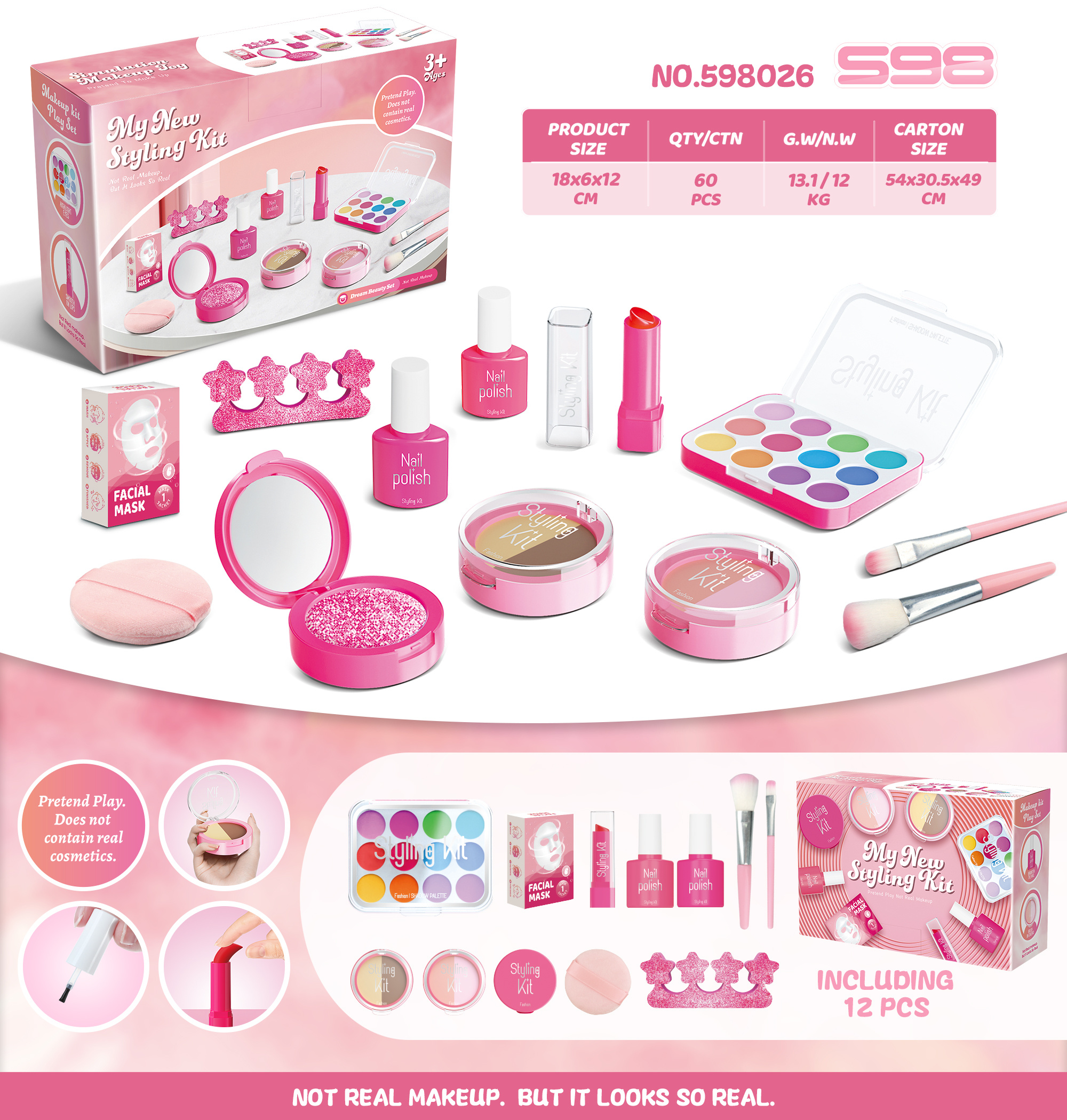 Girls Simulation Makeup Cosmetic Set - Princess Pretend Play Kit CPC EN71 Certified