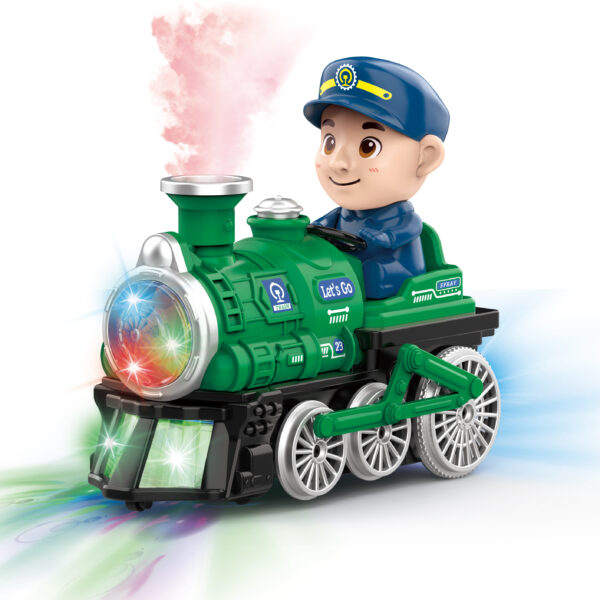 Electric Omnidirectional Spray Train Conductor Toy - Light Music Battery Operated