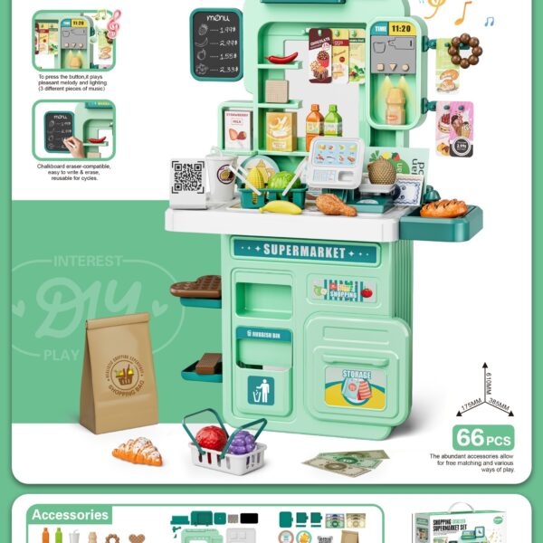 Play House Supermarket Set 66PCS - Lights Music Writing Board Pretend Play Toy