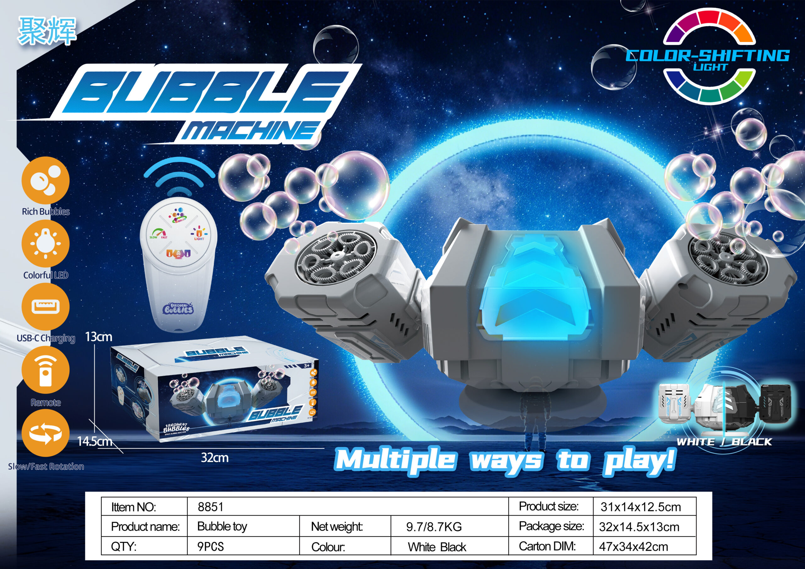 Remote Control Rotating Dual Jet Bubble Blaster - Light-Up Transform RC Toy
