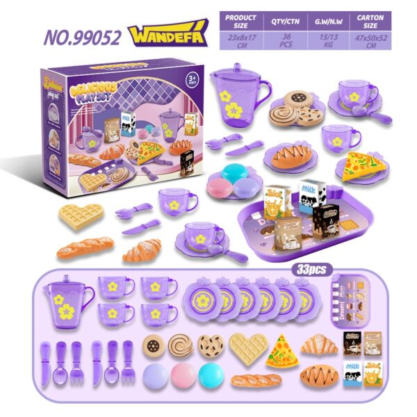 Pretend Play Kitchen Cutlery Tea Set - Afternoon Tea Dessert Toy CPC ASTM Certified