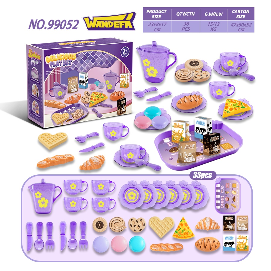 Pretend Play Kitchen Cutlery Tea Set - Afternoon Tea Dessert Toy CPC ASTM Certified