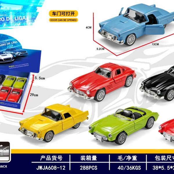 1:32 Alloy Pull-Back Classic Cars 12PCS Display - Openable Doors Die-cast Toy Wholesale
